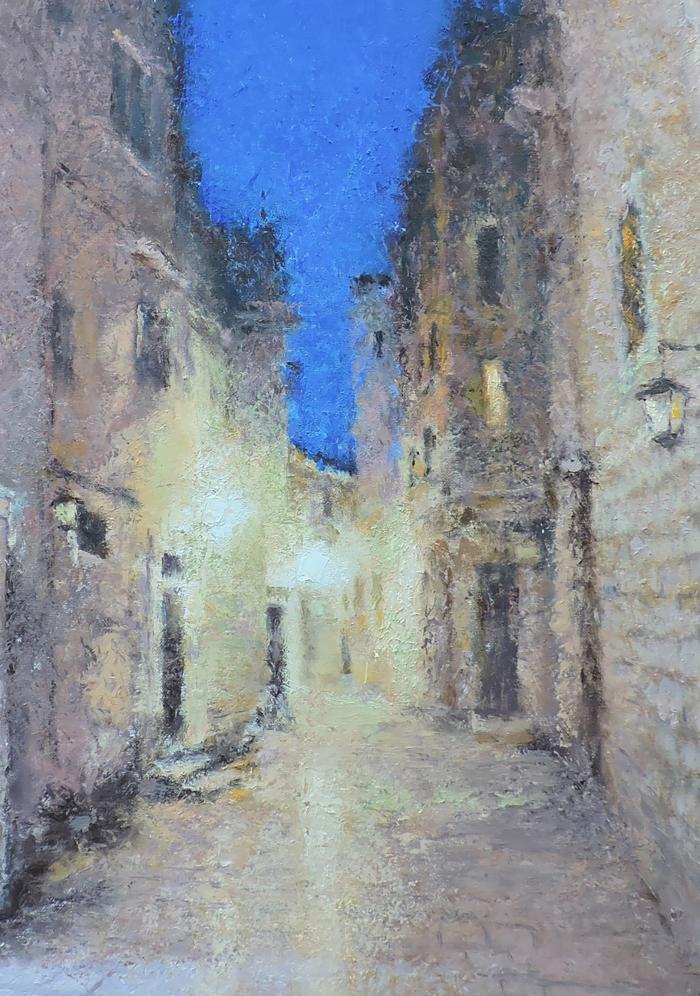Oil painting Blue yellow night Osnach Olesia
