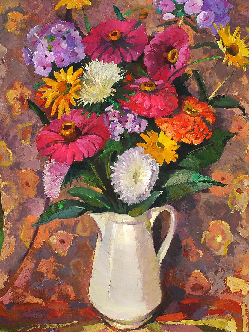 Oil painting Still life with a white vase Egor Shvachunov