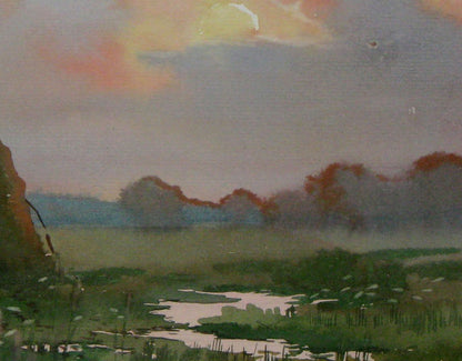 Watercolor painting The sun goes down Savenets Valery