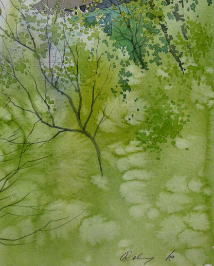 Watercolor painting Green foliage Kalebets Valery