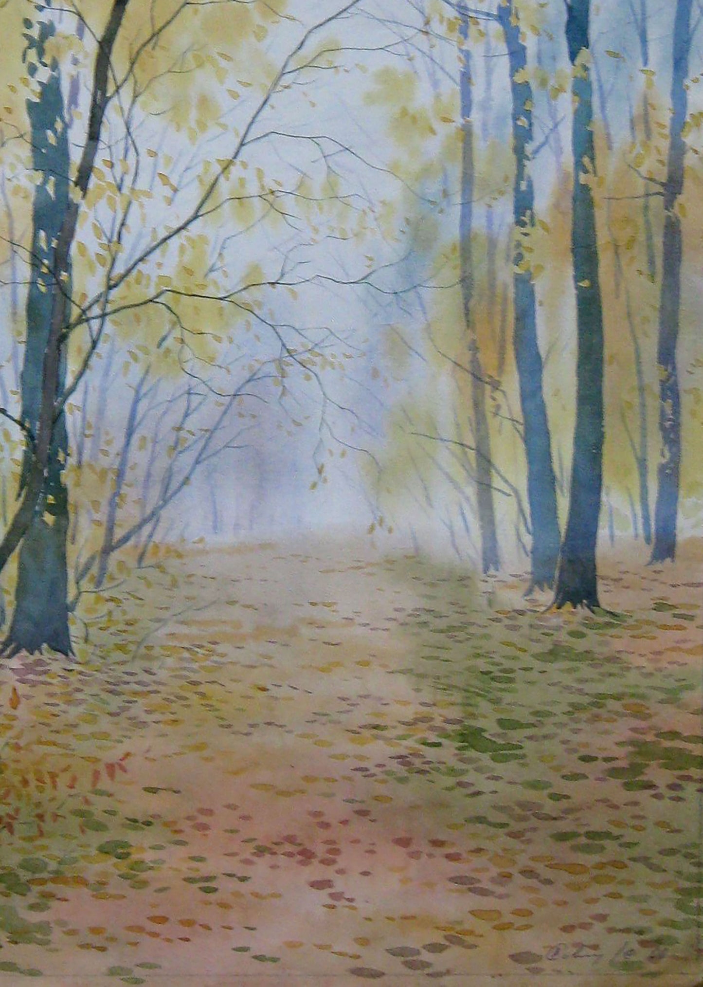 Watercolor painting Fallen leaves on the path Valery Savenets