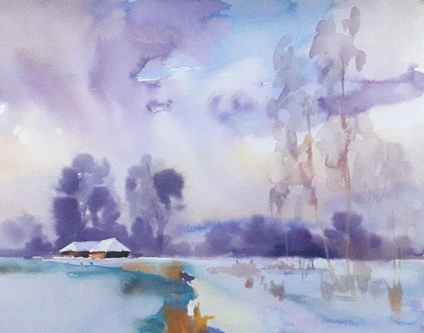 Watercolor painting Bay in winter Serdyuk Boris Petrovich