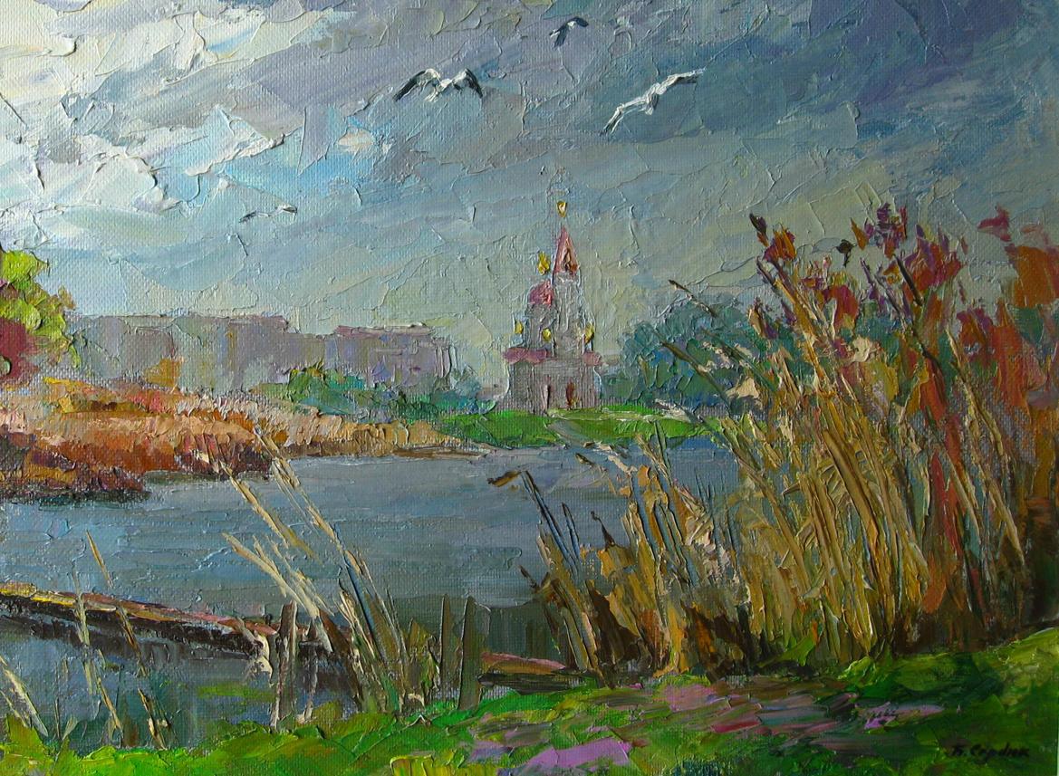 Oil painting Gulls over the river. Dry Kagamlyk / Serdyuk Boris Petrovich