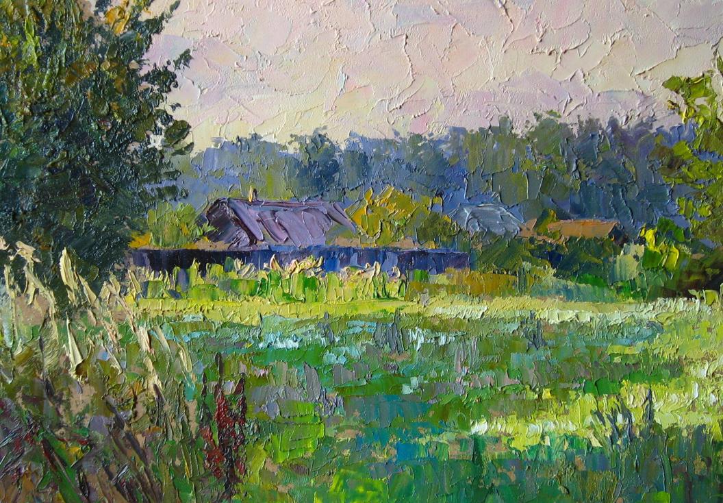 Oil painting showcasing a farm in Sumy by Boris Petrovich Serdyuk