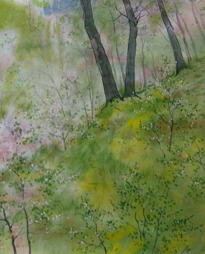 Watercolor painting April greens Valery Savenets