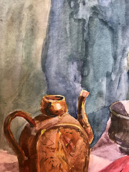 Watercolor painting Pumpkin still life Unknown artist