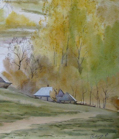 Watercolor painting Autumn yellow days Savenets Valery