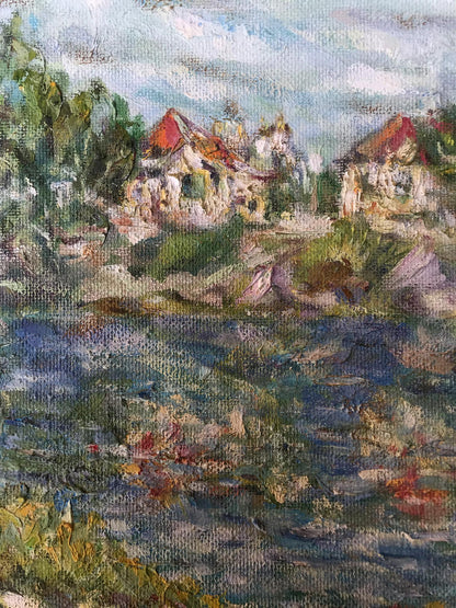 Oil Painting Village Nature Landscape 