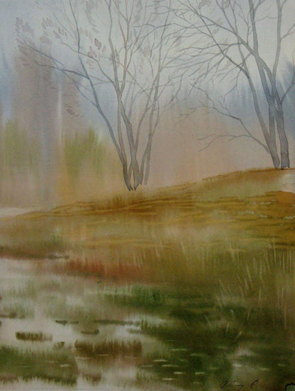 Watercolor painting The last days of autumn Savenets Valery
