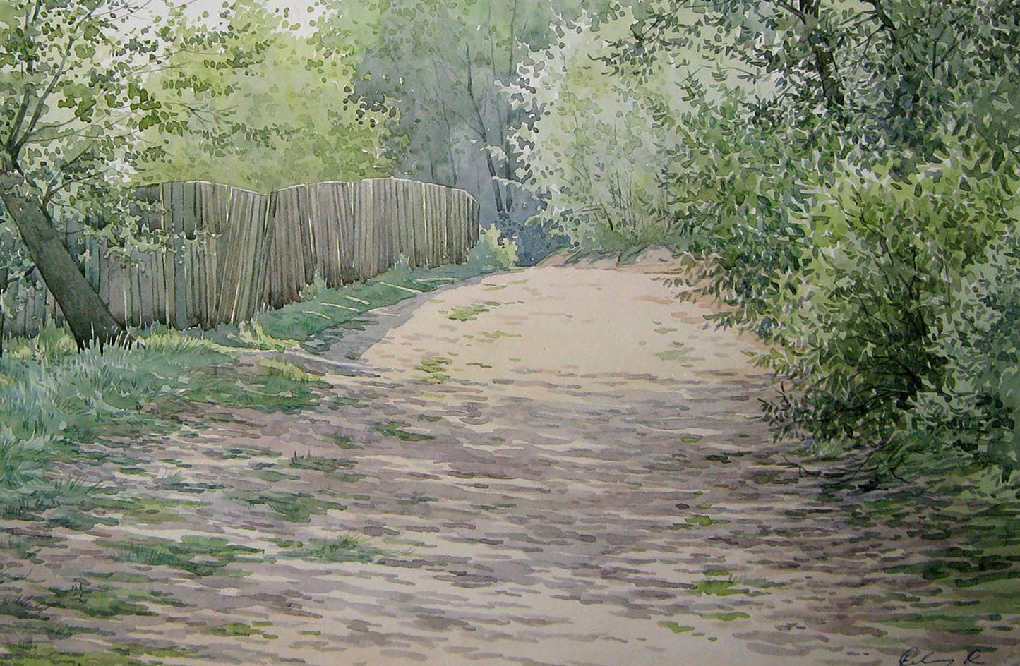 Watercolor painting Road to the river Savenets Valery