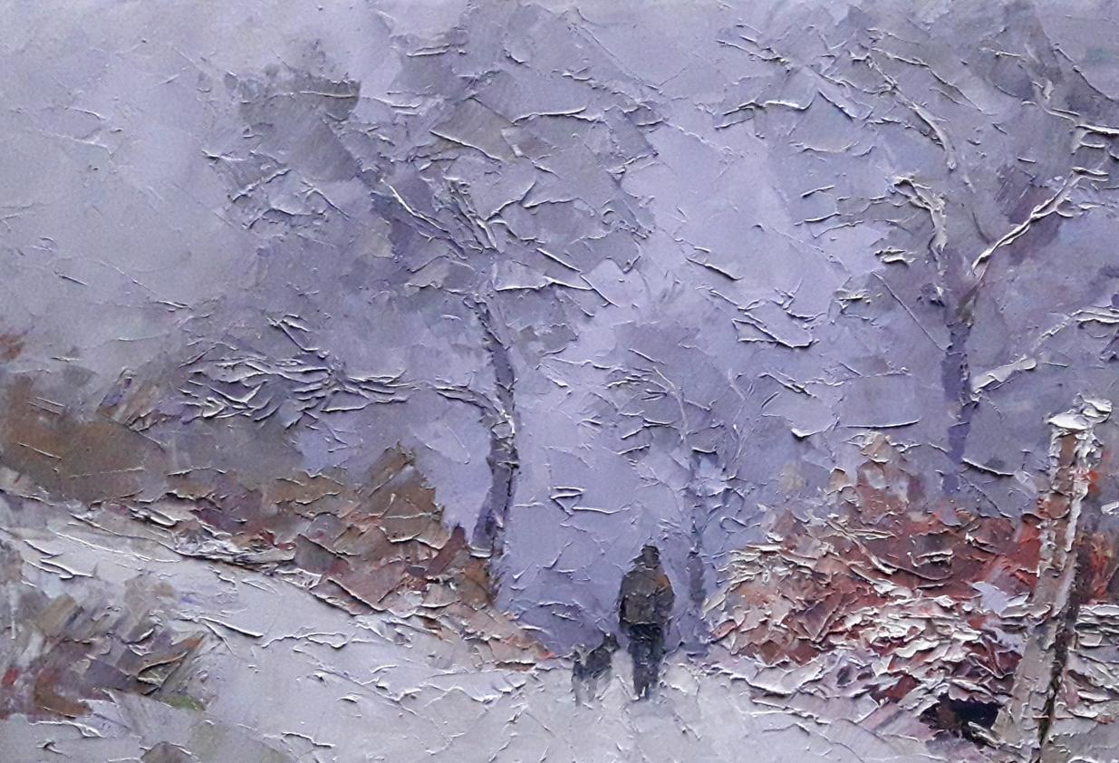Experience Transcarpathia in winter through Boris Petrovich Serdyuk's oil painting