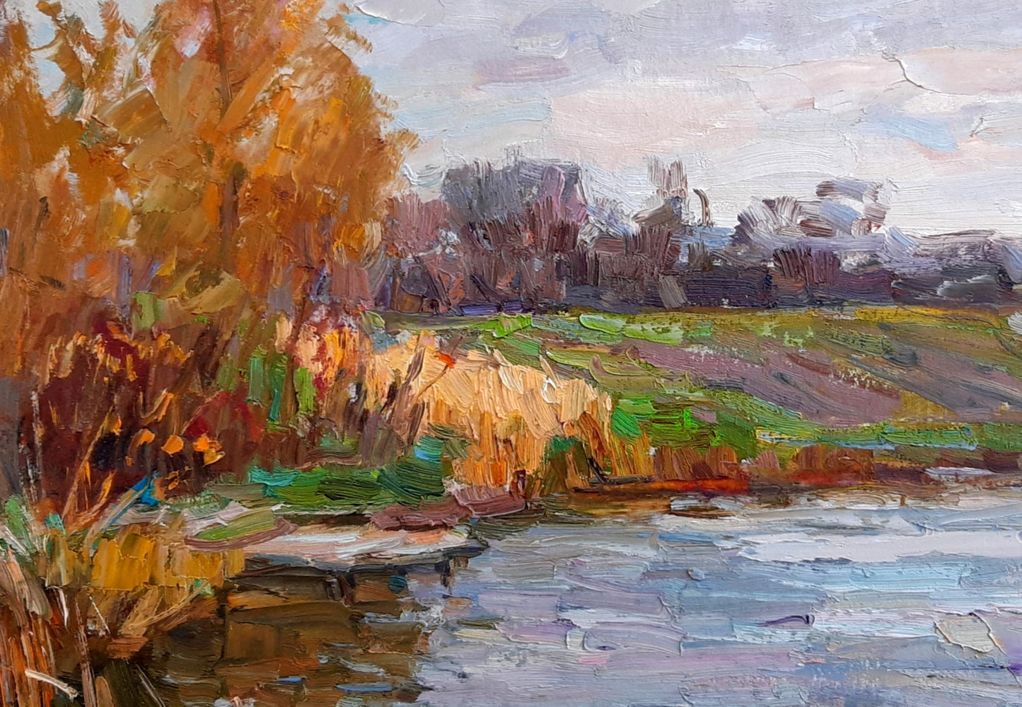 An oil painting named "October Morning" by Vyacheslav Pereta