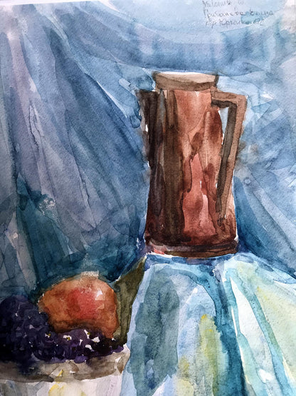 Watercolor painting Grapes in a vase Unknown artist