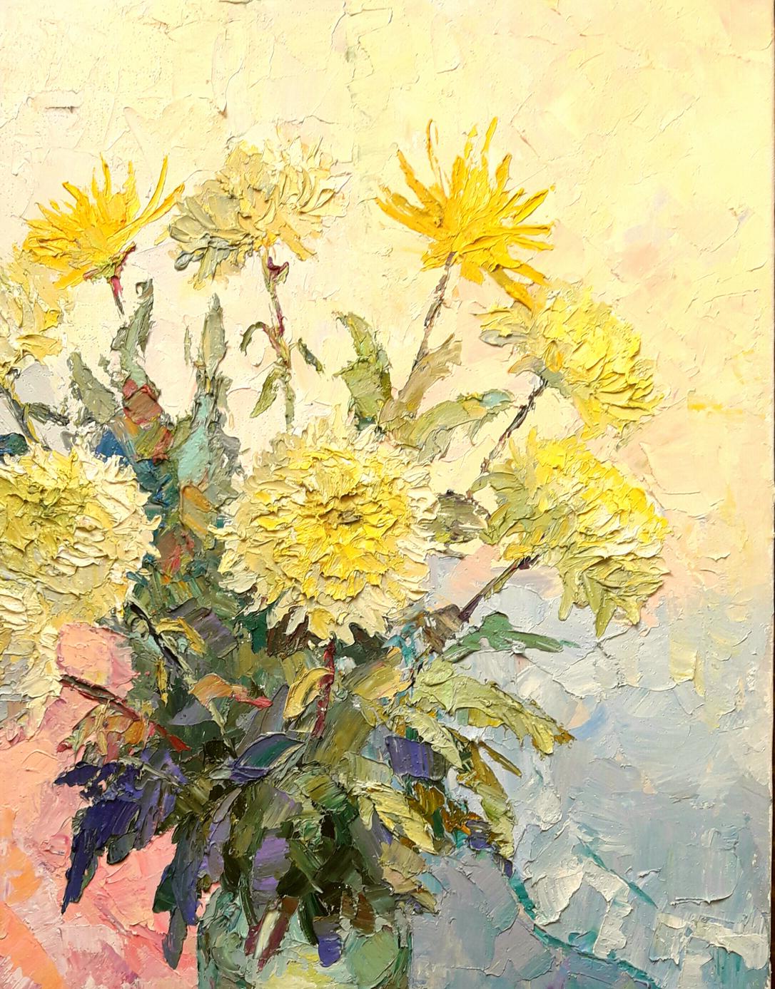 Oil painting Yellow chrysanthemum Serdyuk Boris Petrovich