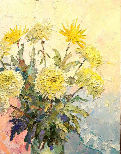 Oil painting Yellow chrysanthemum Serdyuk Boris Petrovich