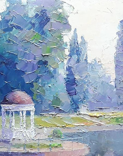 Boris Petrovich Serdyuk's oil masterpiece: "Tranquil City Garden"