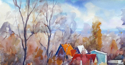 Watercolor painting Cottages Serdyuk Boris Petrovich