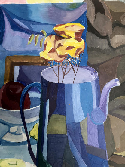 Gouache painting Tea and fruit Unknown artist