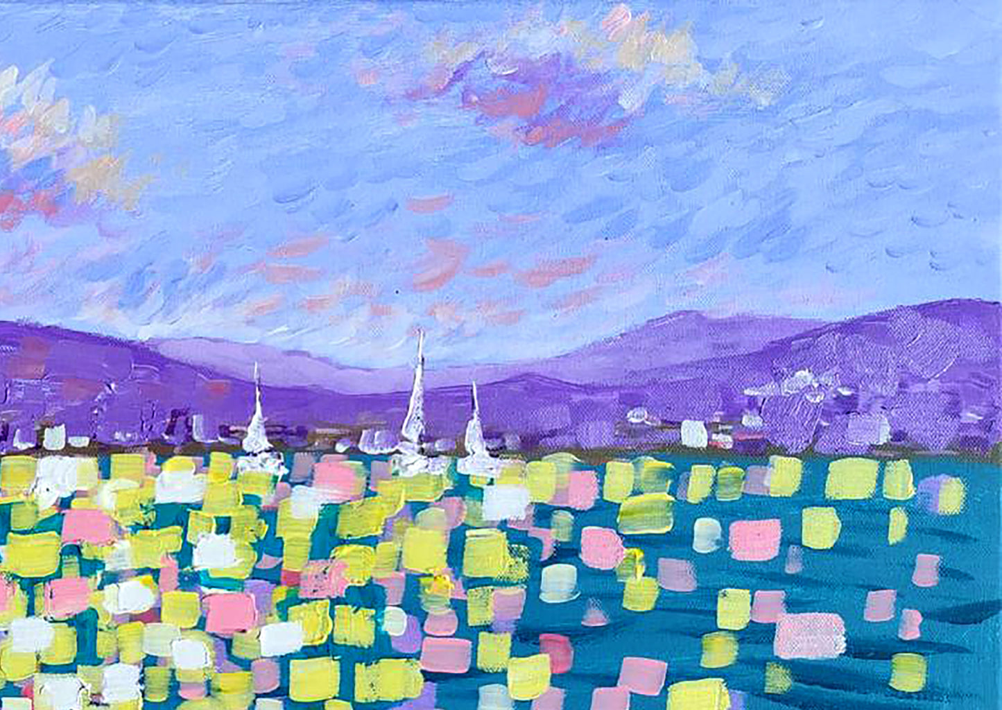 Acrylic painting Cote d'Azur Elena Klimenko