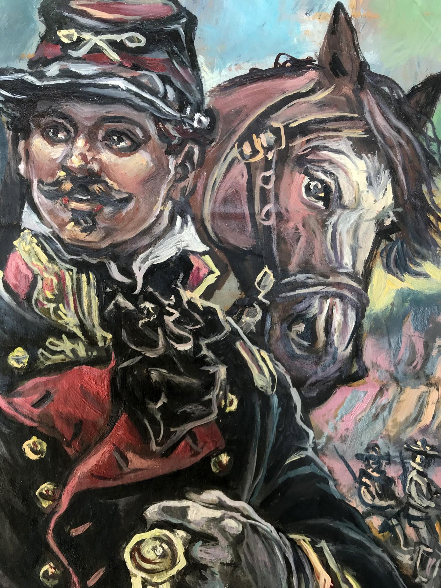 Oil painting Portrait of an officer and a horse Alexander Litvinov