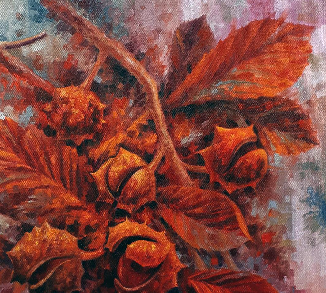 Oil painting Red chestnut branches Serhii Voichenko