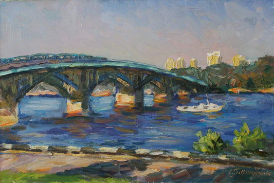 Oil painting Bridge in the city center Sergiy Pivtorak