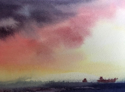 Watercolor painting Sunset in the Black Sea Svetlana Gramm