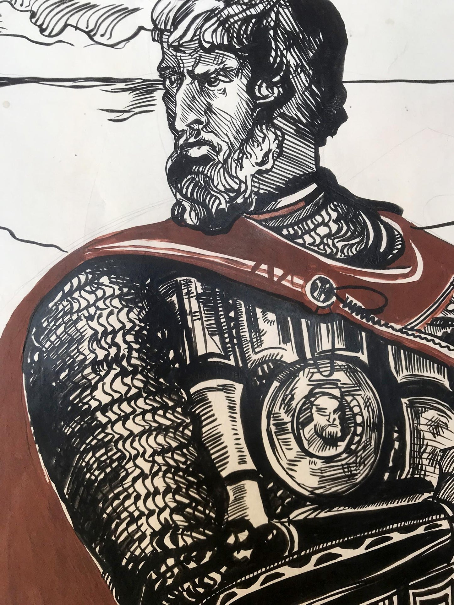 Pen painting Portrait of a warrior Alexander Arkadievich Litvinov