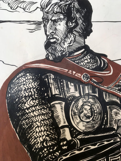 Pen painting Portrait of a warrior Alexander Arkadievich Litvinov