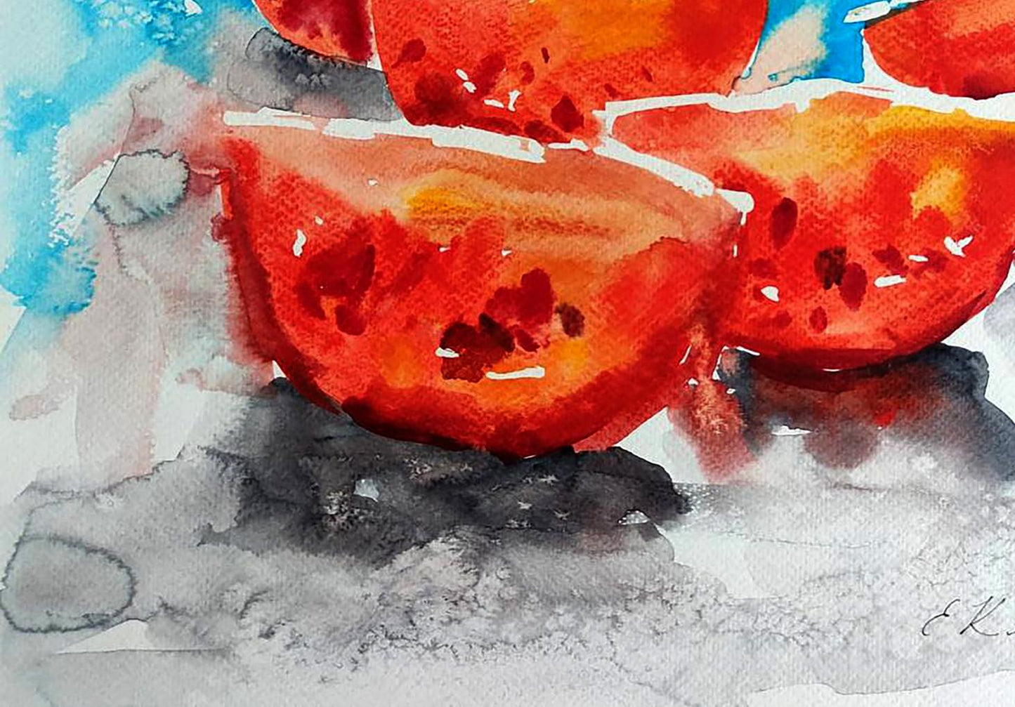 Watercolor painting Tomatoes Elena Klimenko