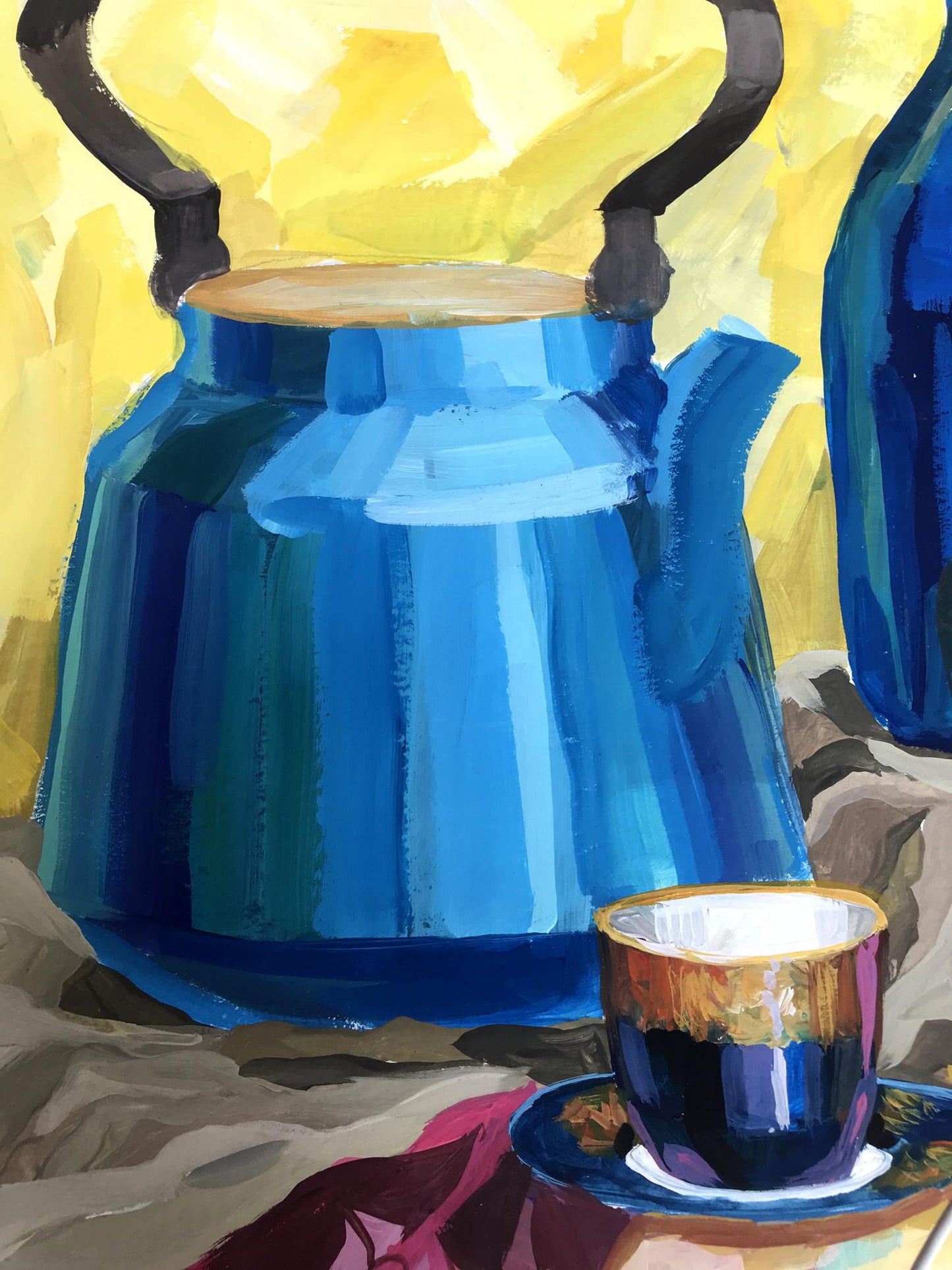 Gouache painting Kettle on the table Unknown artist