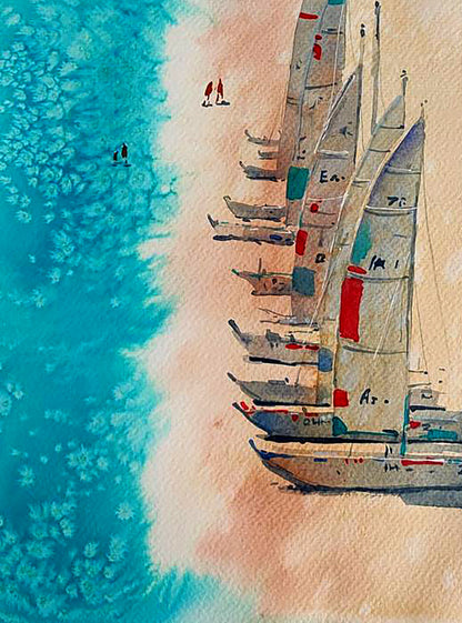 Watercolor painting Sunny beach Elena Klimenko