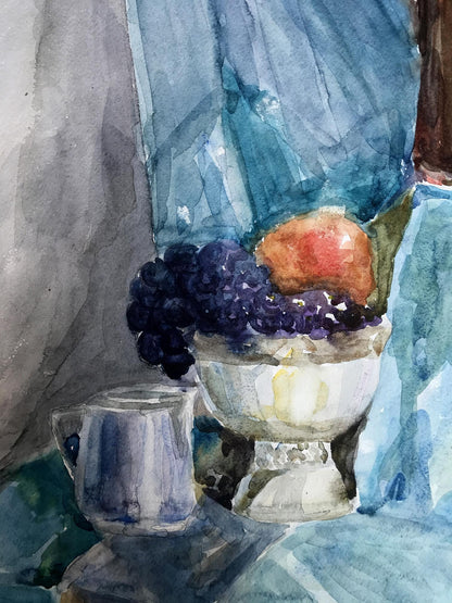 Watercolor painting Grapes in a vase Unknown artist