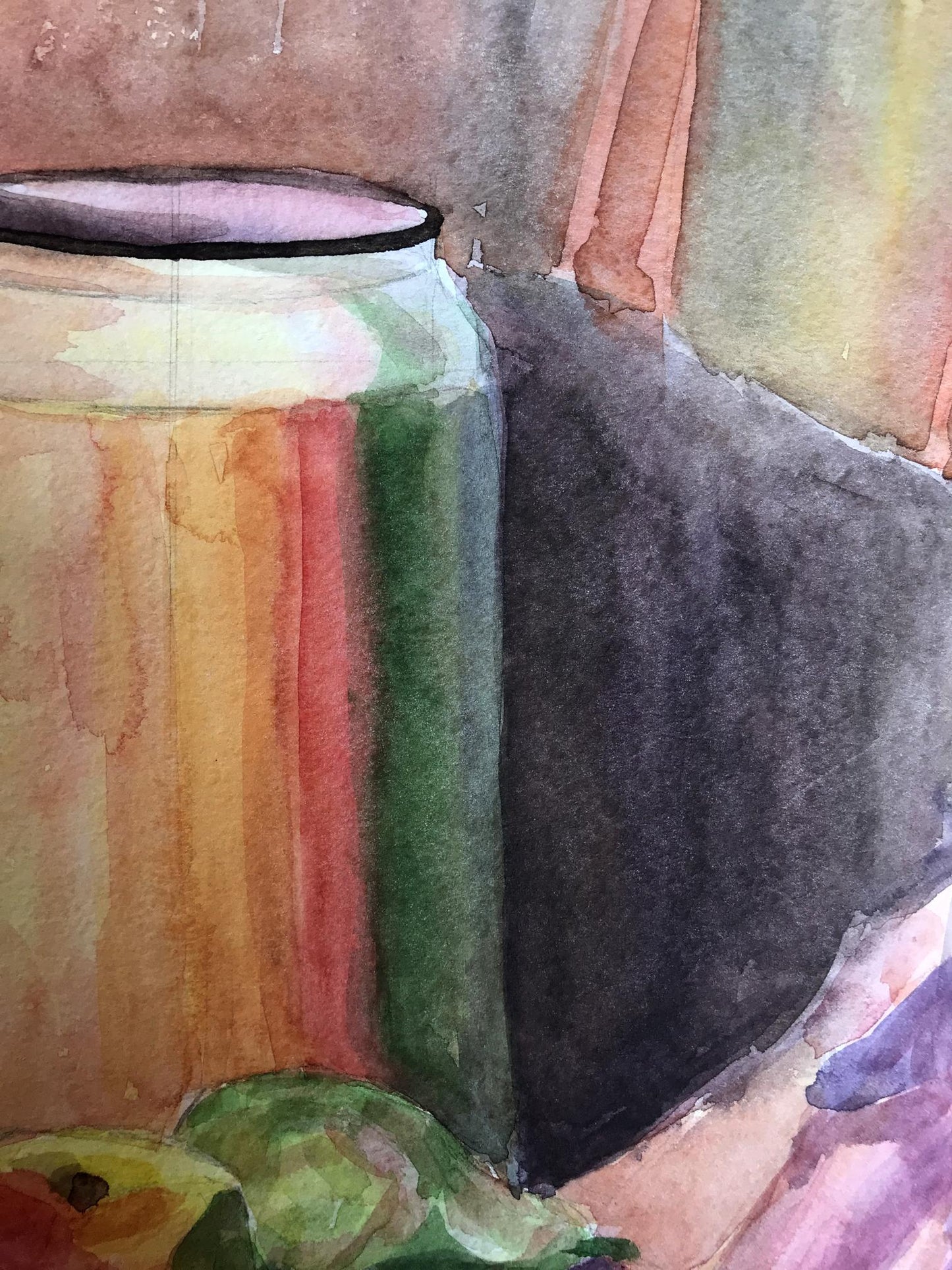 Watercolor painting Fruit and kettle Unknown artist