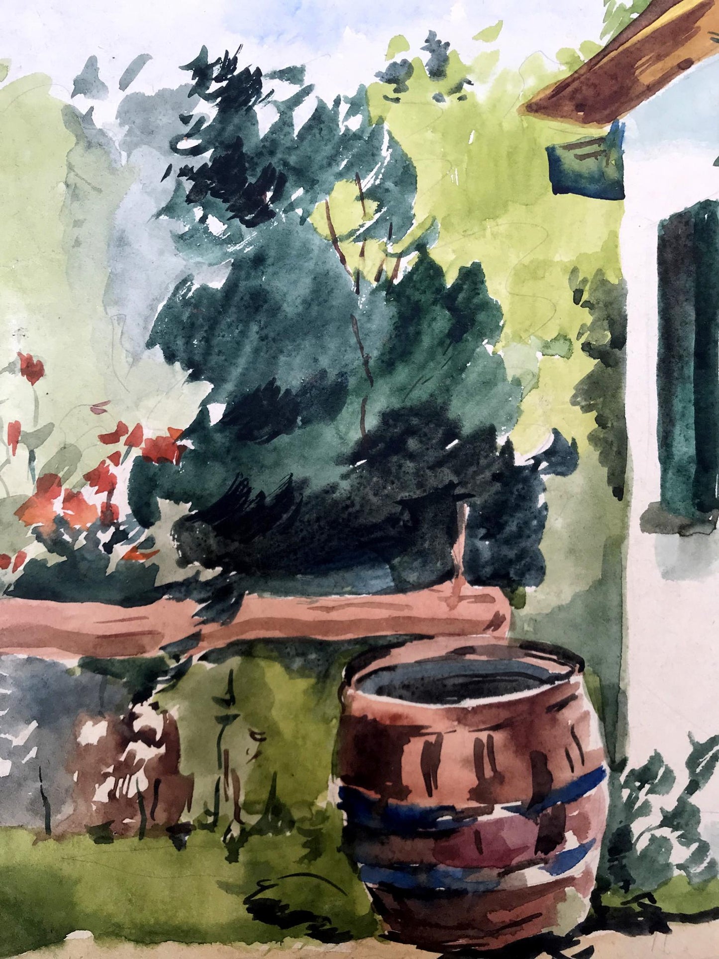 Watercolor painting Cozy yard Litvinov Oleg Arkad'yevich