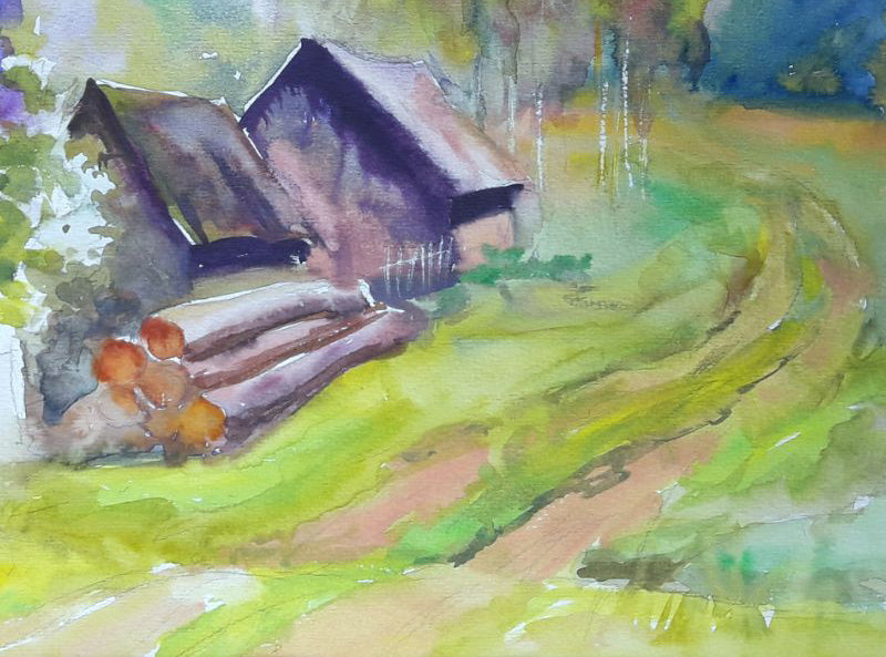 Watercolor painting Buzok edge of the village Serdyuk Boris Petrovich