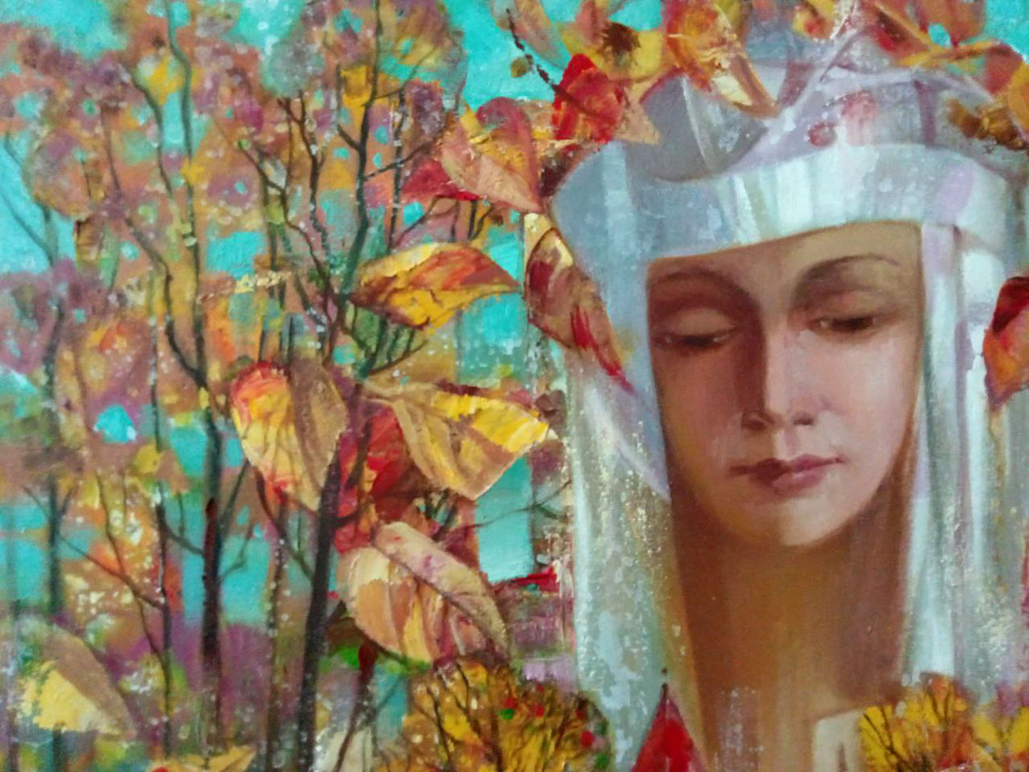 Borisovich Tarabanov's "Autumn in the City" abstract oil artwork with rich autumn hues.