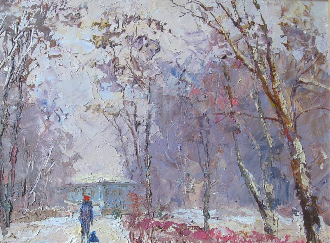 Boris Petrovich Serdyuk's interpretation of a "Winter Walk" in oil