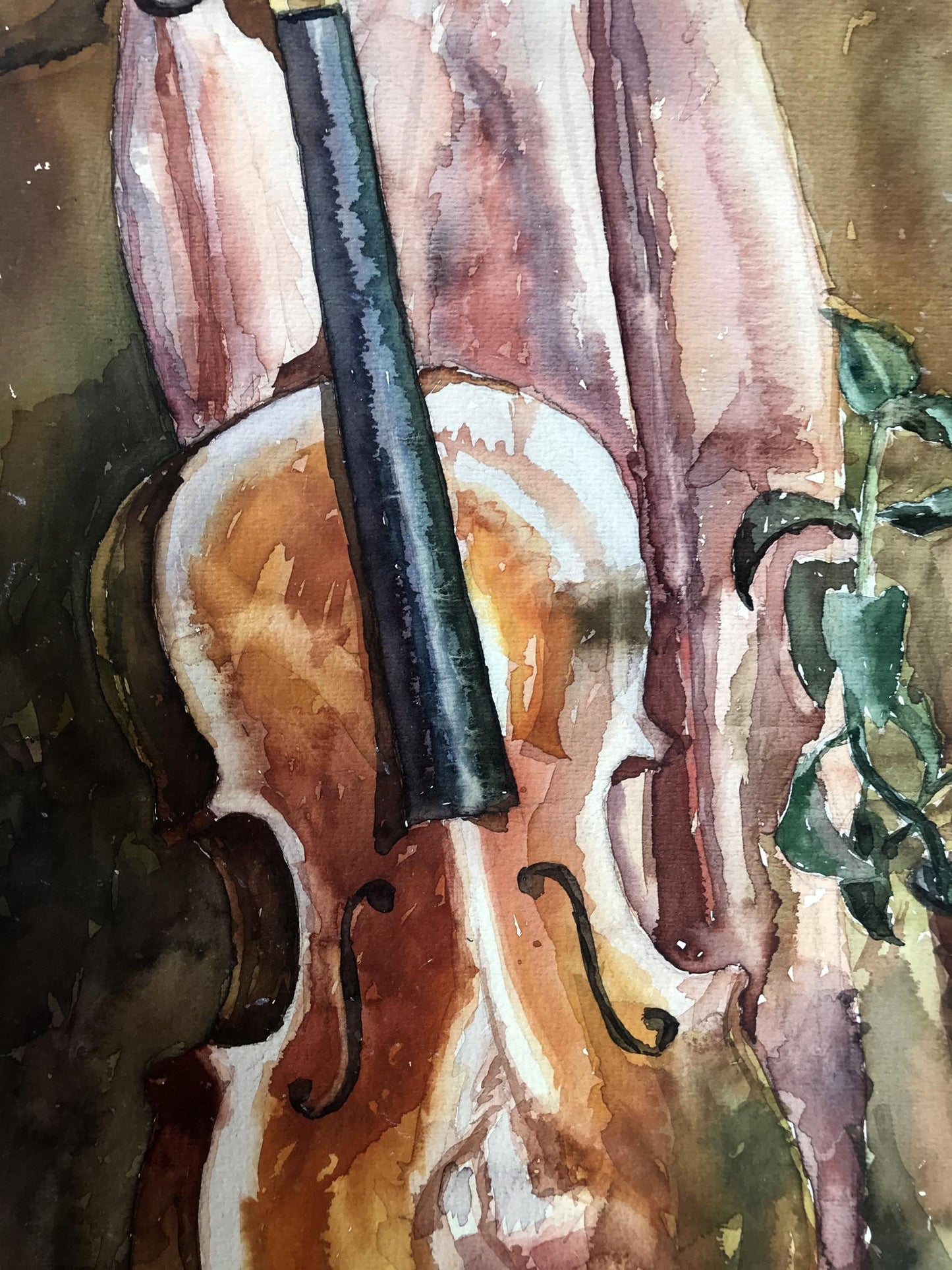 Watercolor painting Musical violin Unknown artist