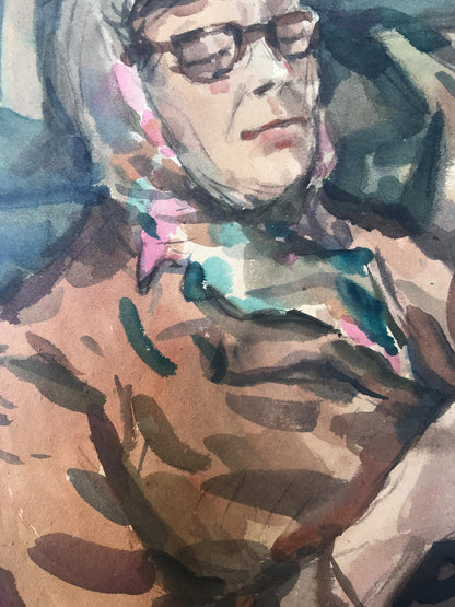 Watercolor painting Grandmother's portrait Alexander Arkadievich Litvinov