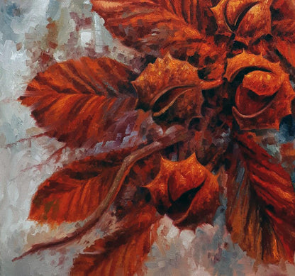 Oil painting Red chestnut leaves Serhii Voichenko