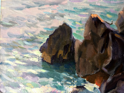 Oil painting "Morning by the Sea" by Batrakov, portraying serene coastal morning.
