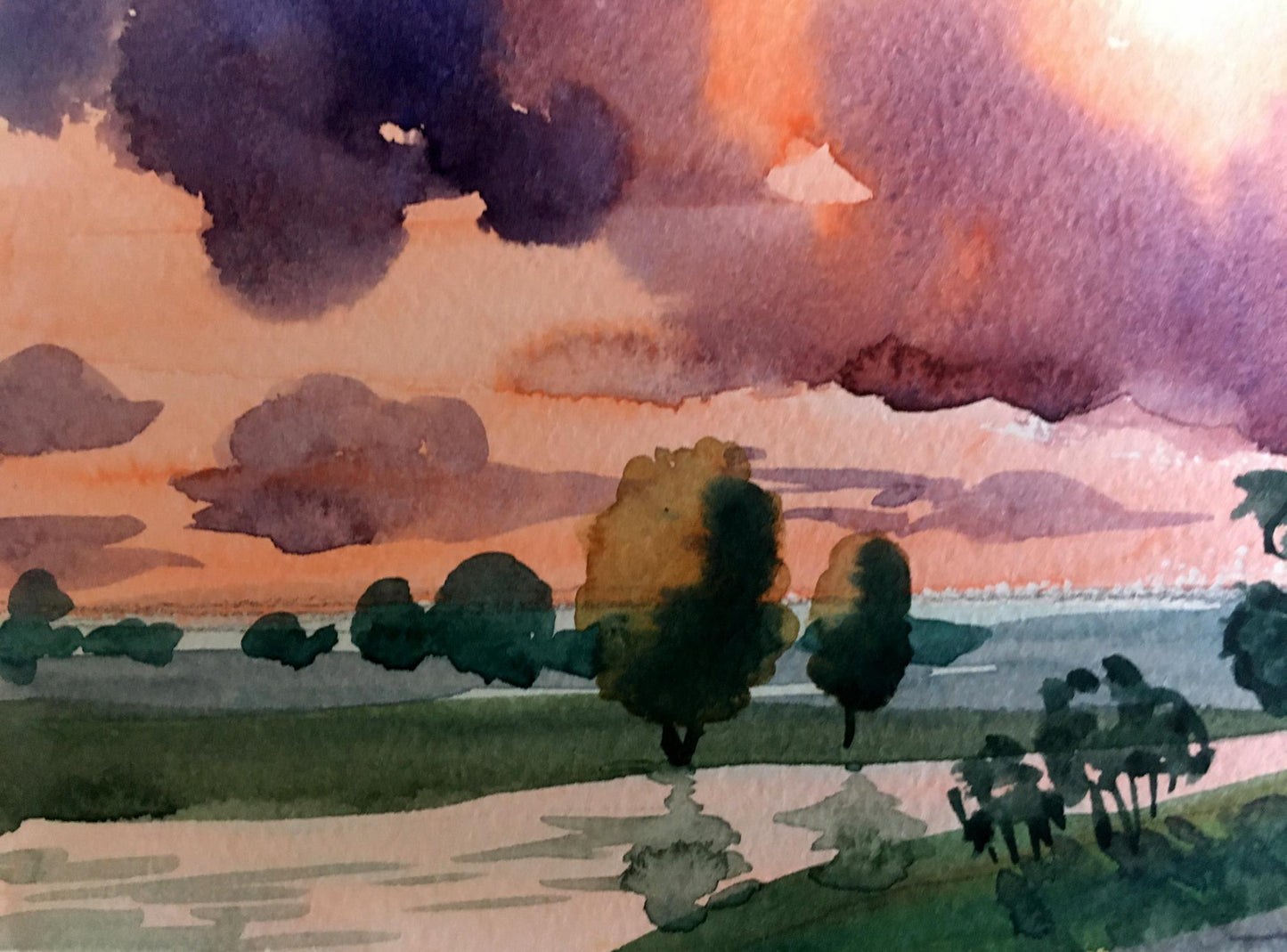 Watercolor painting Sunset Svetlana Gramm