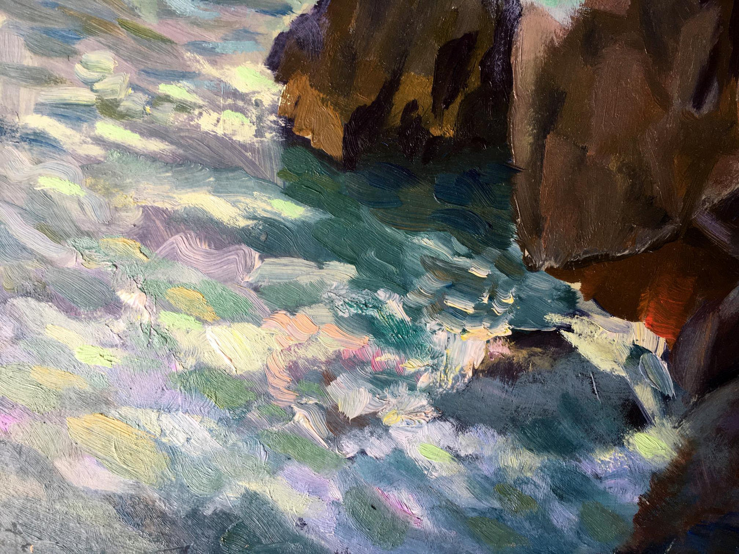 Oil painting "Morning by the Sea" by Batrakov, depicting serene seaside sunrise.
