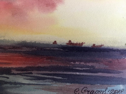 Watercolor painting Sunset in the Black Sea Svetlana Gramm