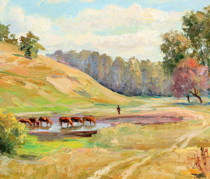 Oil painting At the watering place Serdyuk Boris Petrovich