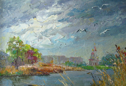 Oil painting Gulls over the river. Dry Kagamlyk / Serdyuk Boris Petrovich