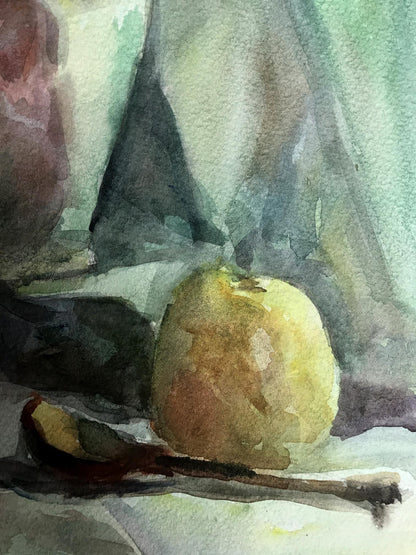 Watercolor painting Apples and tea Unknown artist