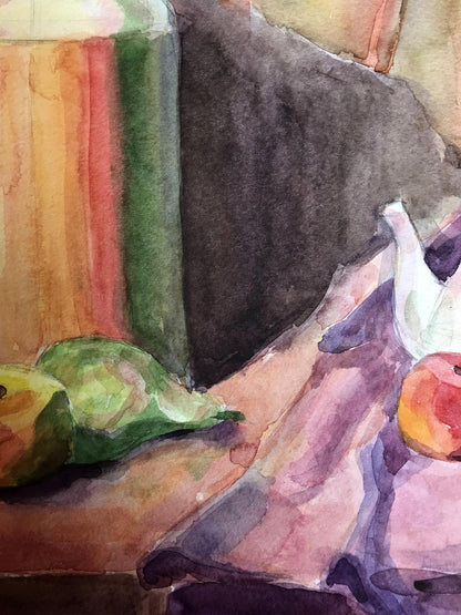 Watercolor painting Fruit and kettle Unknown artist