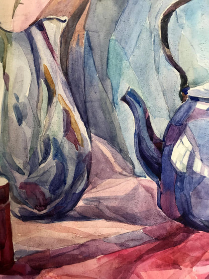 Watercolor painting Ready for tea Unknown artist